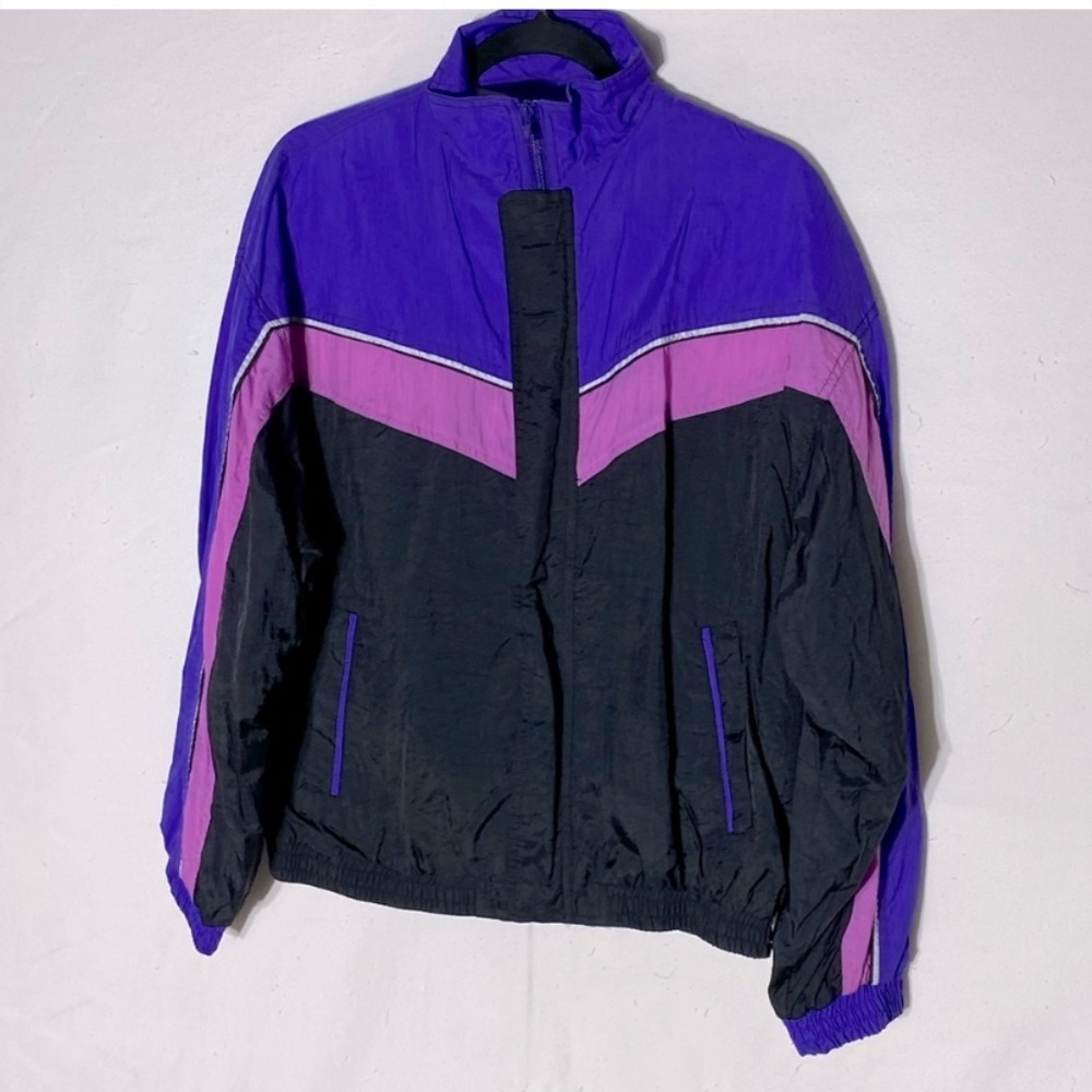 Vintage Algonquin 90s Black Purple Windbreaker M Activewear Athletic Fitness